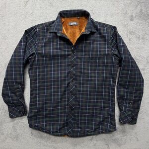OBULTHEN Shirt Mens Large Blue Green Plaid Fleece Lined Long‎ Sleeve Button Up